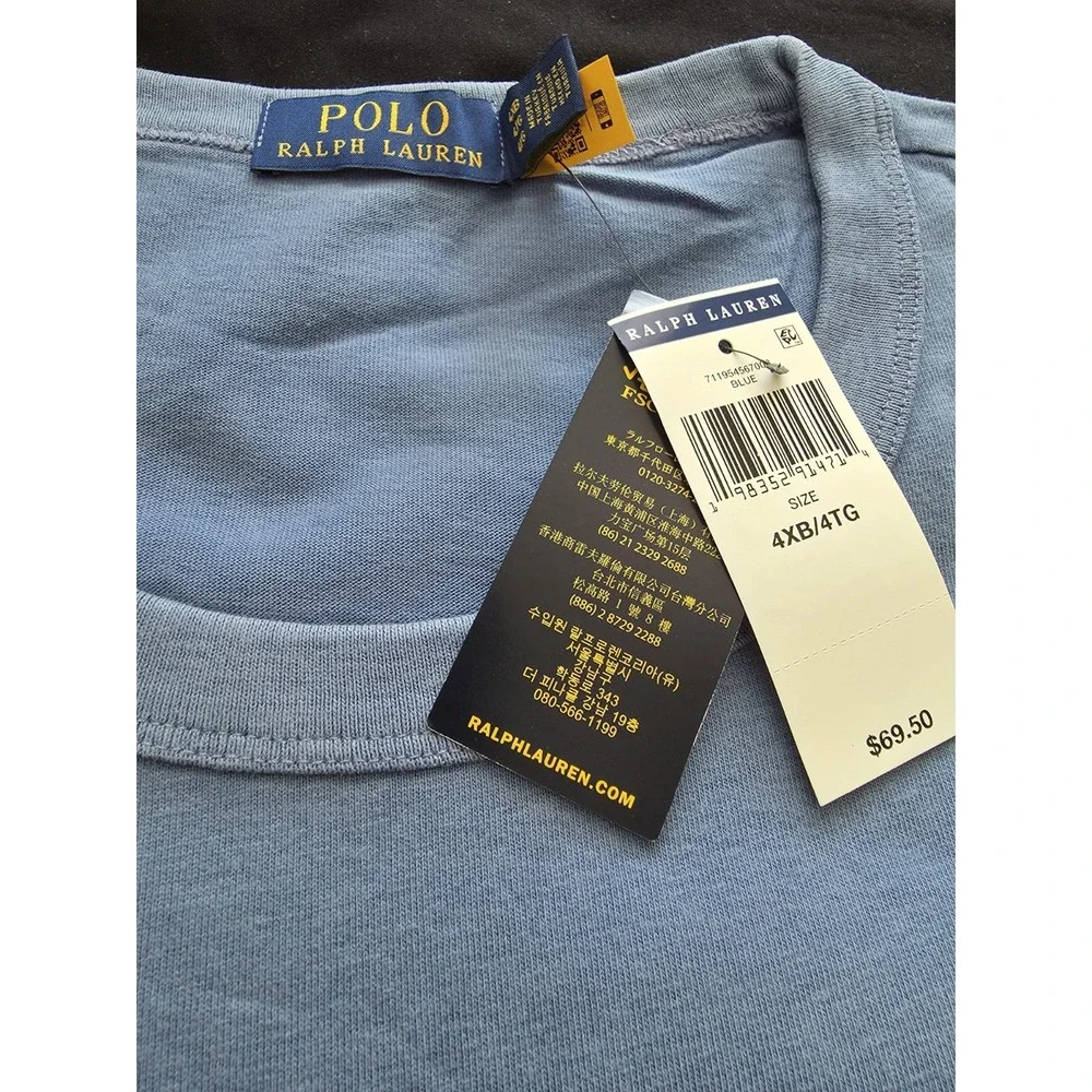 Polo Ralph Lauren Men's Heather Blue Crew Neck Big Pony T-Shirt Men's 4XB NWT